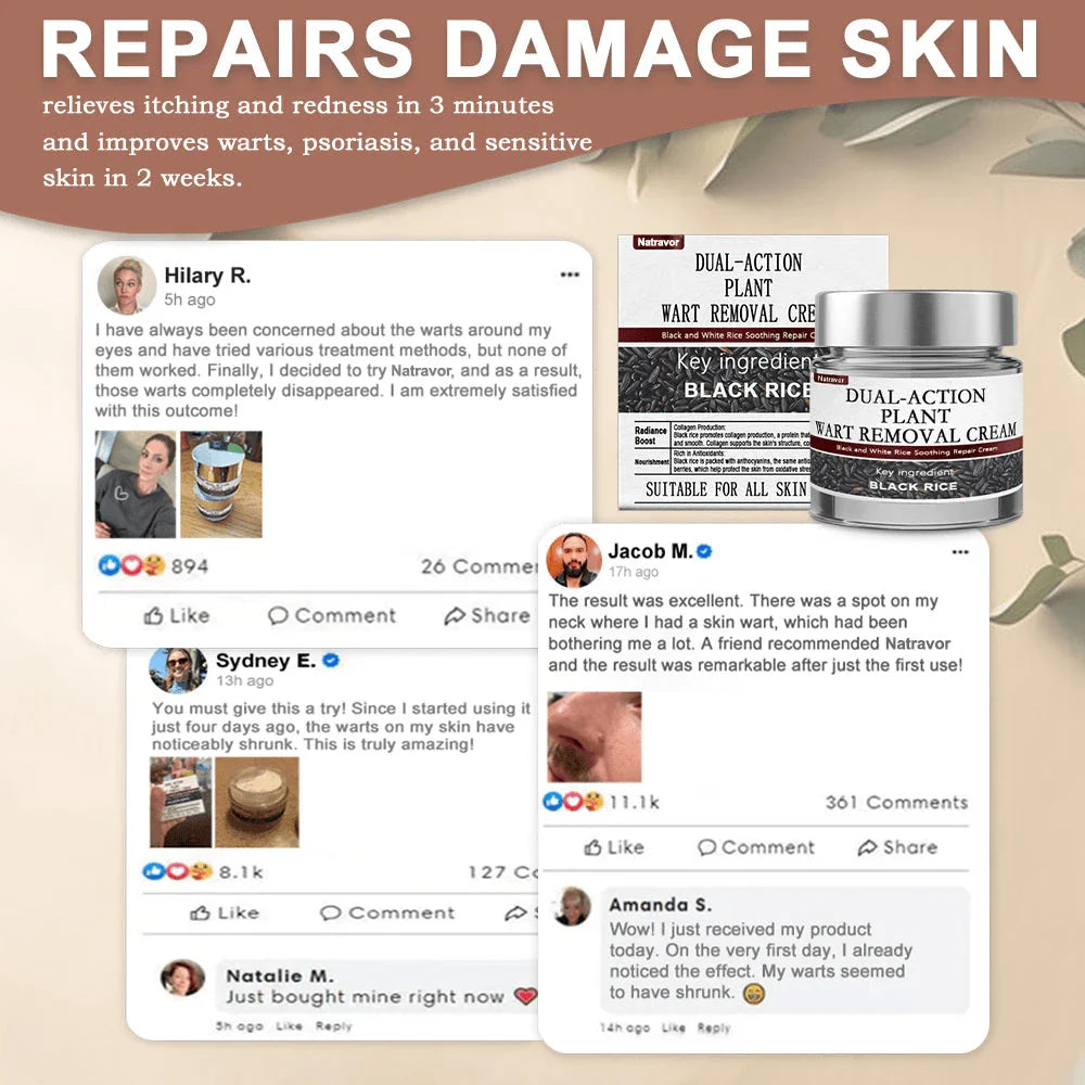 Natravor® Black Rice Skin Repair Essence Cream ⚕️ FDA Certified (Removes warts and skin growths, improves keratin buildup and seborrheic dermatitis, follicular keratosis, age spots, and bruising)